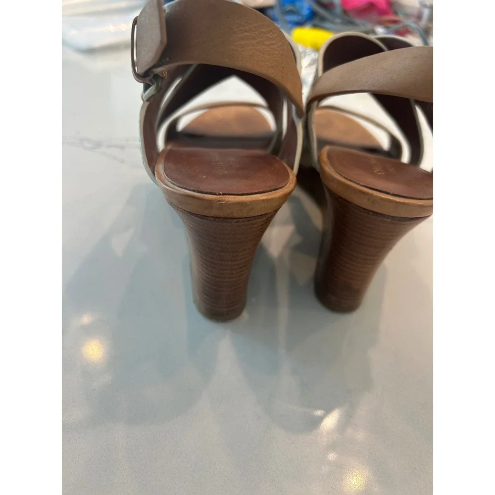 Cole Haan‎ Wedge Sandals Tan Snakeskin Embossed Leather Strappy Platform W01191